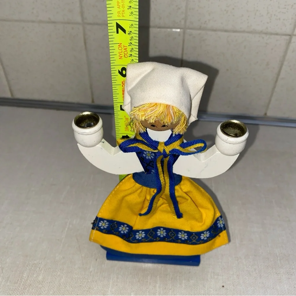 Butticki Vintage Lucia Swedish girl candlestick‎ holder wooden Sweden